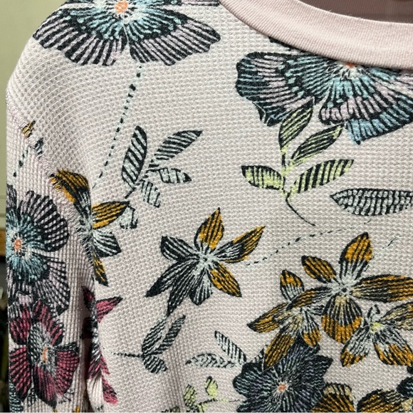 Sundance Multicolor Floral Long Sleeve Thermal Waffle Knit Top Large - Picture 4 of 8